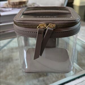 Clear Cosmetic Bag with Brown Trim